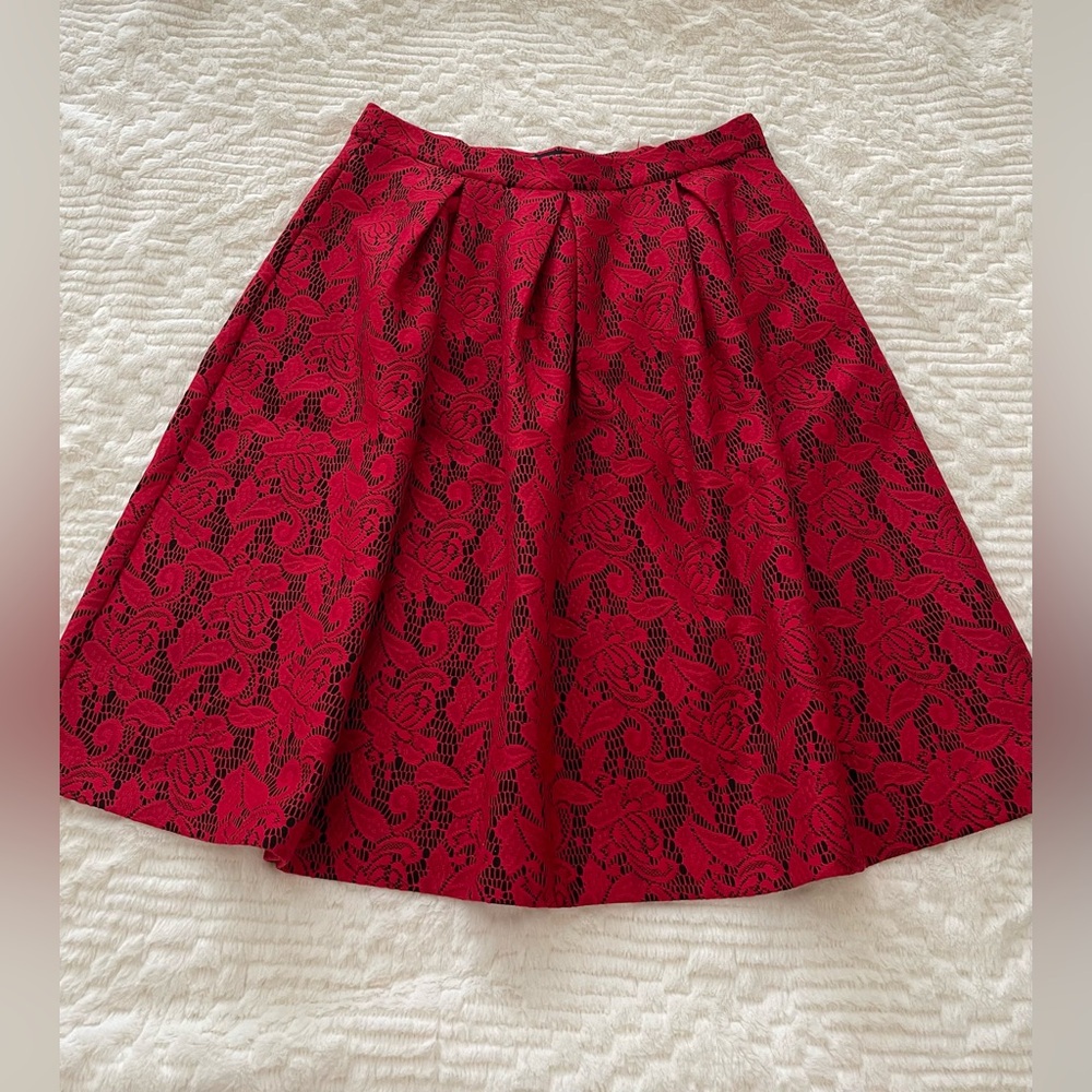 7th Avenue Red Floral Lace A-Line Skirt